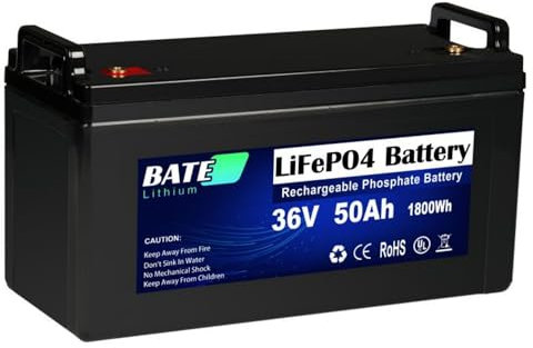 LiFePO4 50Ah 36V Akku Lithium Batterie mit BMS wiederaufladbare für Solaranlage, Geeignet für Solaranlagen, Wohnmobile, Boote, Golfwagen, Häuser
