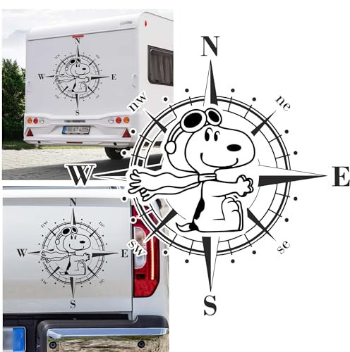 Rakelfix Kompass Cooler Comic Pilot Glücksbringer Hund Aufkleber Hunde Sticker Auto Camper Wohnmobil Autoaufkleber Wohnwagen Kompassrose Vinylfolie Wetterfest