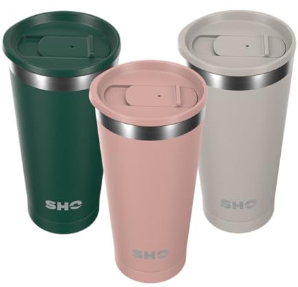 SHO Calix - Insulated Stainless Steel Coffee Cup, Travel Mug & Tumbler - Splash Proof - 500ml - 6 Hours Hot & 12 Hours Cold - Reusable, BPA Free, Thermal Vacuum Flask (Dusty Rose, 500ml)