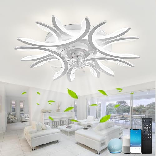 Fachae Intelligent Deckenventilator Mit Beleuchtung,6 Geschwindigkeiten,Reversibel,Deckenlampe Mit Ventilator,Dimmbare,LED,Speicherfunktion,Alexa Und Google Assistent, Weiß,Sprachassistent