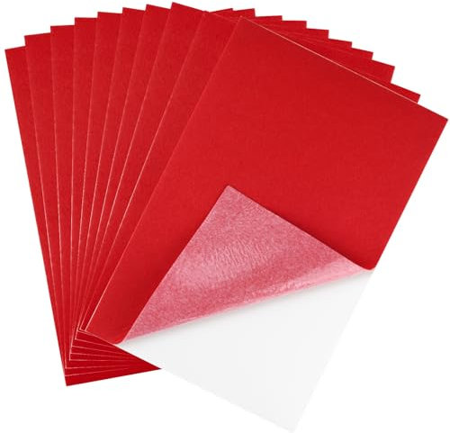 CHRORINE 10 Stück Rot Filzstoffbögen, Selbstklebende Filzbögen, 20 x 30 cm, Filzpapier für Kunst und Bastelbedarf