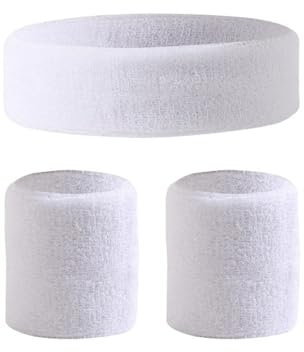 LATRAT - Juego de 3 bandas de sudor, incluye 1 diadema deportiva y 2 piezas, para hombres y mujeres atléticos, color blanco