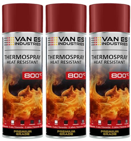 VE-INDUSTRIES Ofenlack Ofenfarbe Spray 3x 400ml hitzebeständige Thermofarbe 800°C (Ofenlack Rot)