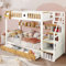 Letto a Castello per Bambini 90 x 200 Con Scala, Capanna Con Ripostiglio, Soppalco a 2 Posti, Barriera e Rete