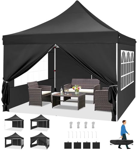 COBIZI Faltpavillon 3X3, Pavillon 3x3m Wasserdicht Stabil Winterfest, Faltbar Partyzelt mit 4 Seitenwänden & 4 Sandsack Pop up Gartenpavillon Anti-UV für Hochzeiten, Freien, Schwarz