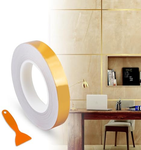 FBBULES Baldosas Líneas de Lámina de Oro Cinta Metálica Autoadhesiva Cinta de Sellado Metalizada Cinta Decorativa para Azulejos para Pared, Armario, Dormitorio, Cocina(2,0cm×50m)