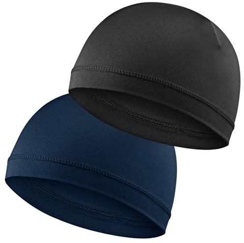 COMNICO 2 stycken mäns huvudmössa, mössa, multifunktionella sovmössor, andningsbar huvudbonad, svettabsorberande foder keps för män och kvinnor, Svart + marinblå, 50