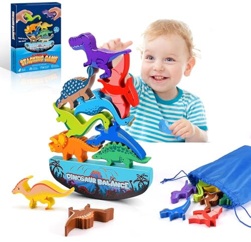 Dinosaurier-Stapelspielzeug aus Holz, Kinder Holzspielzeug Montessori Spielzeug ab 3 4 5 6 Jahre Balancieren Stapelspielzeug Motorikspielzeug, Geburztag Weihnacht Ostern Geschenk für Mädchen Junge