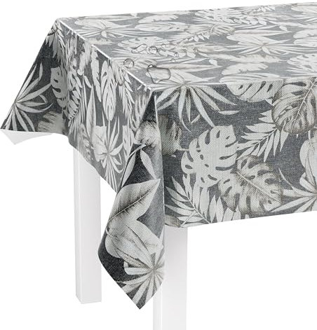 LILENO HOME Tischdecke abwaschbar als Meterware 240x140cm (Schnittkante) in Monstera grau Elegance Motiv - Wachstuchtischdecke wasserabweisend ideal als Tischtuch o. Tischläufer für Bierzeltgarnitur