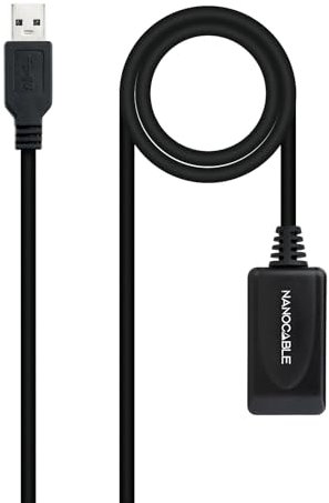 Cavo USB 2.0 con amplificatore, tipo A maschio a tipo A femmina, lunghezza 10 metri, ideale per estendere la connessione senza perdere la qualità del segnale.