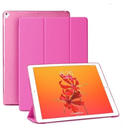 SU Case for iPad Pro 12.9 Case 2nd Generation 2017/1st Generation 2015(Model: A1584 A1652 A1670 A1671 A1821), Ultra Slim Lightweight Stand Smart Case with Translucent Frosted Back Cover (Pink)
