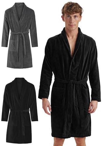 Claudio Bademantel Herren Frotté – 100% Bio–Baumwolle – Oeko–Tex Zertifiziert – Weich & Saugstark – XXL – Schwarz