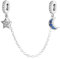 GOUWO Sicherheitskette mit Stern und Mond 925er Silber Charms für Armbänder und Halsketten passend für Pandora Armbänder Geburtstag Halloween Muttertag Valentinstag Geschenke für Frauen Mutter