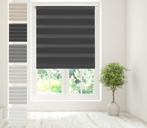 Caecus Day Night Zebra Roller Blind Black 210cm x 160cm
