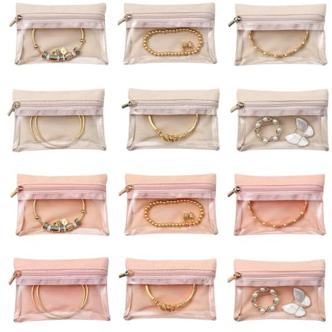 JSTHHTT 12 Pezzi Portagioie da Viaggio Moderno, Sacchetti per Gioielli, Sacchetto di Trasparente, Piccolo Portagioie, Decorativa per Riporre, per Orecchini Braccialetti Collane Anelli