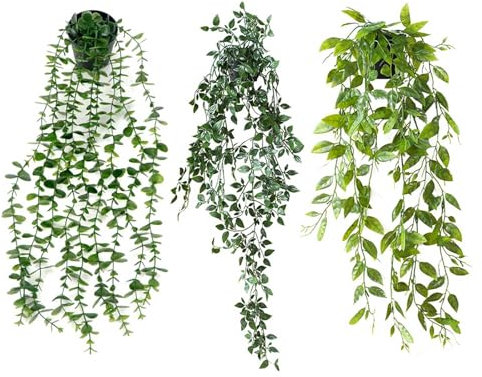 SLDHFE Plantes Artificielles Interieur, 3 Pièces, Plante Artificielle Tombante avec Pots et sans Entretien, Fausse Plante Interieur Convient à la Décoration Intérieure et Extérieure