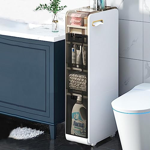 Meuble de rangement d'angle mince pour salle de bain Meuble latéral pour toilettes Meuble de salle de bain multicouche avec roulettes Meuble de rangement étroit pour papier toilette Meuble d