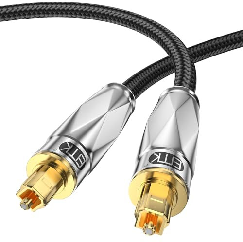 EMK Digital Optical Audio Cable (24K Gold Plated Connectors,Aluminum Alloy Shell,Braided Jacket) S/PDIF Toslink Optical Cable Fiber Optic Cable for Home Theater,Soundbars,Gaming Consoles (6 metres)