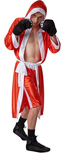 dressforfun Herrenkostüm Boxer | Kurze Shorts mit Gummizug | Boxermantel mit Kapuze | Inkl. Boxhandschuhe und Gürtel (Rot | XL | Nr. 301837)