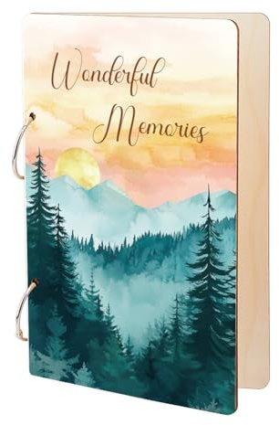 SUPERDANT Wunderbare Erinnerungen Grußkarten Organizer Im Sonnenuntergang Berge Stil Hochzeitstagebuch Kartenhalter Planerhalter Hölzernes Loses Blatt Mit 2 Ring Geburtstagsgeschenk