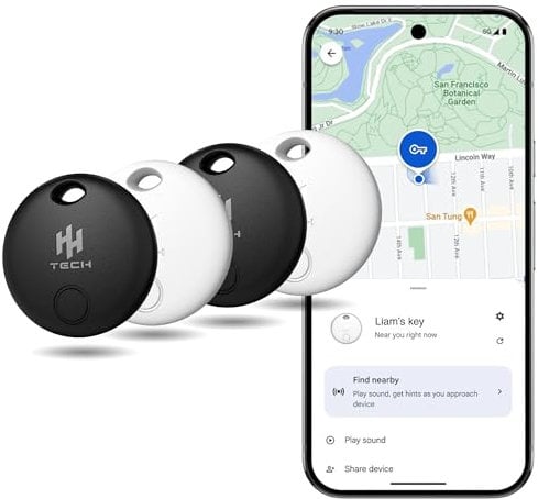 HH-Tech Bluetooth Smart Tag (Pack-4) For Android Devices Compatible with Google Find Hub, Find My, Air Tracker Tag, Item Finder, Easily Track Your Wallet, Bag, Suitcase, and More (Android ONLY)