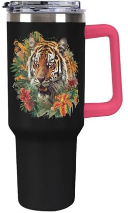 Tropical Tiger - Bicchiere da 1,18 l, con cannuccia e manico, isolante, per caffè e acqua