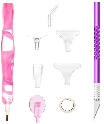Yuiturt Stylo Diamant avec 7 Forets Diamantés, Accessoires Complets pour Broderie Diamant et Diamond Painting, Kit Loisirs Créatifs pour Adultes et Enfants (Rose)