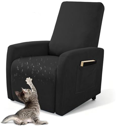 Piashow Sessel überzug wasserdichte, Stretch Sesselschoner mit Taschen, Stressless Hussen für Wohnzimmer Fernsehsessel (Schwarz)