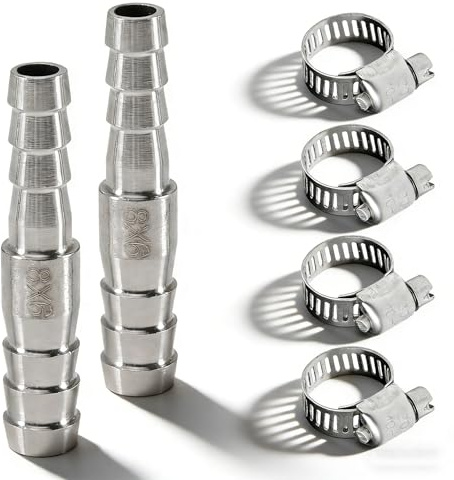 2 Stück Edelstahl Schlauchverbinder, 304 Edelstahl Reduzierschlauchtüllenverbinder 8mm x 6mm, Gerade Schlauchverbinder, 2-Wege-I-förmige Schlauchverschraubung, Reduktion Schlauch Widerhaken Adapter