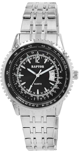 Raptor Damen Armbanduhr Analog in Silber, Gesamtlänge 23.5 cm, Edelstahlarmband – 3 ATM