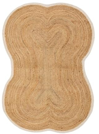 Bone Shaped Jute Rug Feeding Mat (90x130 cm) | Handmade Natural Dog Mat & Cat Feeding Mat for Indoor Floor Protection (NAT/White)