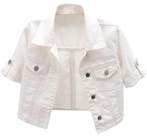 Generisch Women's Short Denim Jacket Lightweight Cropped Denim Jackets Lapel Bolero Jacket Summer Short Sleeve Denim Coats Fashionable Crop Jeans Tops Vintage Button Placket Casual Jacket
