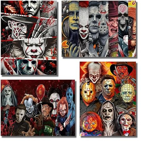 Jakener 4 Pack Horror Diamond Painting Kits Adults,Halloween Diamant Malerei Kits Erwachsene,Diamant Malerei Kunst Bilder,Diamant Painting for Mosaik Bastelset Erwachsene, 30x40cm
