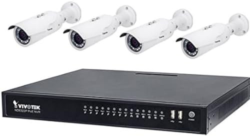 VIVOTEK NVR Video Recorder mit 4 Outdoor Überwachungskameras | Live Videoüberwachung in Full HD | PoE | Plug and Play