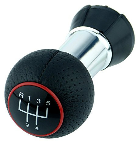 L&P A0260-4 Schalthebel Schaltknauf Schwarz Rot 5 Gang 12mm Knauf PU Leder perforiert Plug Play Ersatzteil für VW Golf 2 II 3 III 4 IV 5 V 6 VI 7 Passat 3B B5 3C B6 Polo 6N 9N 6R GTI look