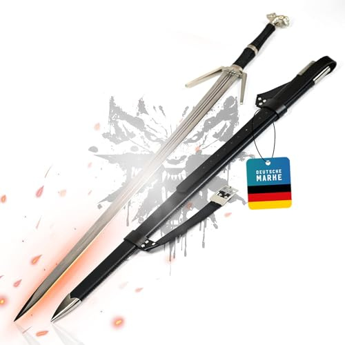 Swords and more Witcher - Silber Schwert - Geralt von Riva Silberschwert mit Scheide, Exklusive Requisite des Weißen Wolfs in voller Größe, Zubehör für Rollenspielkostüm für Fans & Sammler