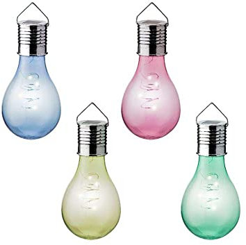 Lumineo 894735 LED Solar 4er Set Glühbirnen in 4 Farben leuchtende Glühlampen bunt Gartendeko