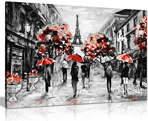 Modern Contemporary Black White Red Paris Eiffel Tower Canvas Wall Art Picture Print (30x20)