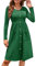 OUGES Women's Long Sleeve Dress V Neck Casual Button Down Midi Ladies Dresses with Pockets(Green,L)