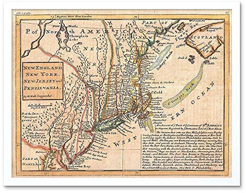 Wee Blue Coo 1729 Moll Map York England First Postal Map Art Print Framed Poster Wall Decor Kunstdruck Poster Wand-Dekor-12X16 Zoll