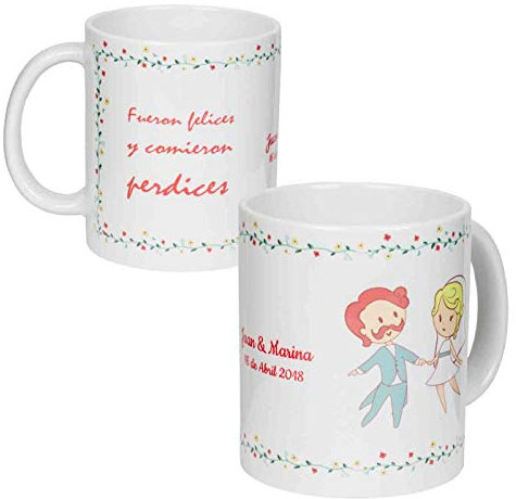 Lote de 6 Tazas de Porcelana para Bodas Personalizables (A Elegir). Recuerdos. Regalos Originales. Detalles de Bodas, Comuniones, Bautizos, Cumpleaños. CC (BAILAR)