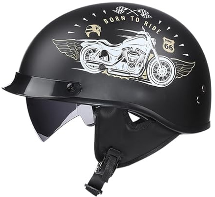 Woljay Halbhelme Motorrad Helm Halbschale Helm mit Built-in Visier mit Built-in Visier (M, 66)