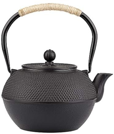 Tetera de hierro fundido de 40 onzas, tetera japonesa Tetsubin segura para estufas, hervidor de té de hierro fundido negro con colador de té para un interior suelto y totalmente esmaltado (1200 ml)