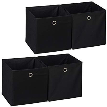 4 x Aufbewahrungsbox Stoff, quadratisch, Aufbewahrung für Regal, Stoffbox in Würfelform, HxBxT: 30 x 30 x 30 cm, schwarz