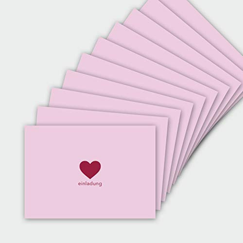 hejjo 10er rosa Einladungs-Postkarten Set mit Herz I Bundle für Geburtstage Einladungen Partys Feiern JGA Veranstaltungen I Ida