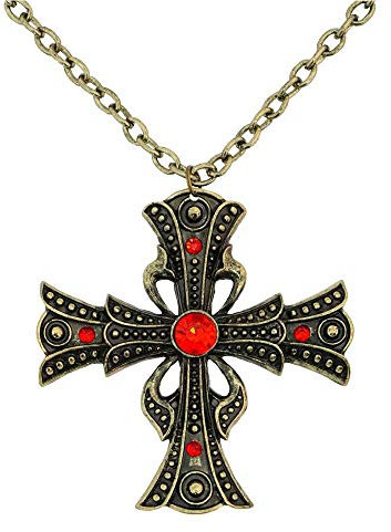 Chaks Halskette mit Strass Kreuz Vampire - Gold Rot