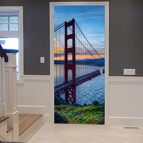 A.Monamour Türtapete Selbstklebend Türfolie Türposter 3D Golden Gate Bridge San Francisco Sonnenuntergang Landschaft Vinyl Folie Türdeko Tapete Wandbild Türaufkleber Türtattoo 83 x 204 cm