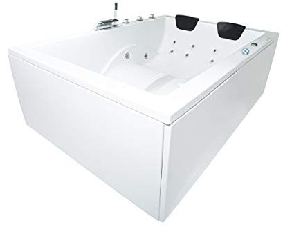 Supply24 since 2004 Whirlpool Badewanne Olymp Basic – Made in Germany – (Weiß, 190x140 mit Armatur - Rechts) – linke/rechte Eckmontage – 16 Massagedüsen, LED, dhW Wasserpumpe – Armaturen