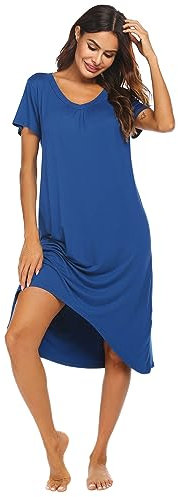 Ekouaer Nachthemden Damen Kurzarm Nachtwäsche Bequeme Loungewear Übergröße Nachthemd S-3XL, B-Schnorchel blau, XX-Large