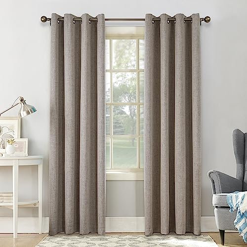 CUCRAF 100% Blackout Curtains Linen 90 Inch Drop 2 Panels Soft Texture Sun Blocking Thermal Eyelet Curtains for Bedroom Living Room 46 X 90 Inch